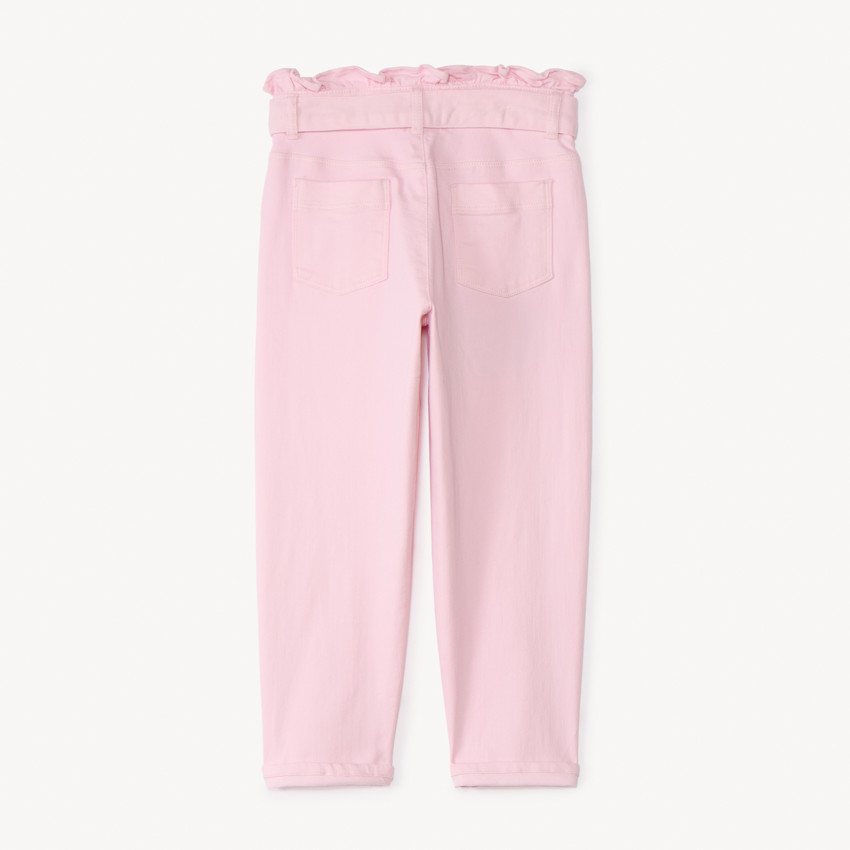Pantalón paperbag liso con lazo para niña 