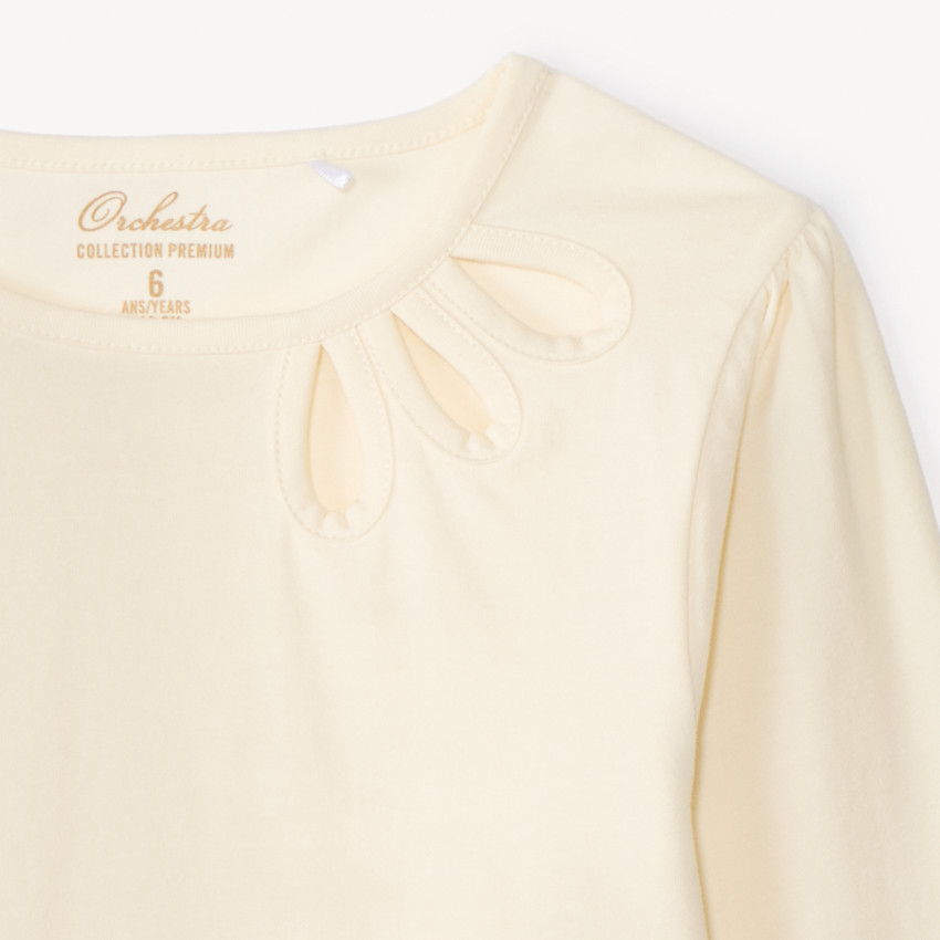 Camiseta de manga larga con corte original y strass para niña 