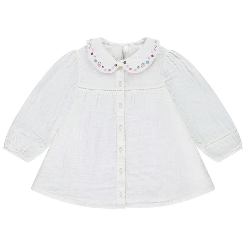 Túnica de manga larga unicolor con cuello claudine bordado para bebé niña  Additional Túnica de manga larga unicolor con cuello claudine bordado para bebé niña
