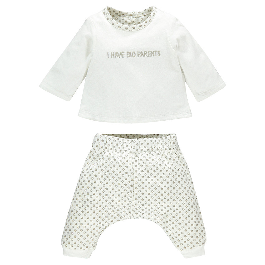 Conjunto de nacimiento camiseta pantalón harem reversible de algodón bio 