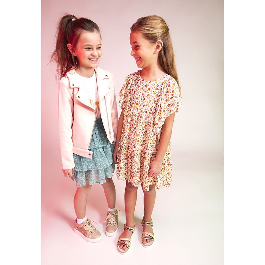 Jupe courte volontée en crépon imprimé pour fille 