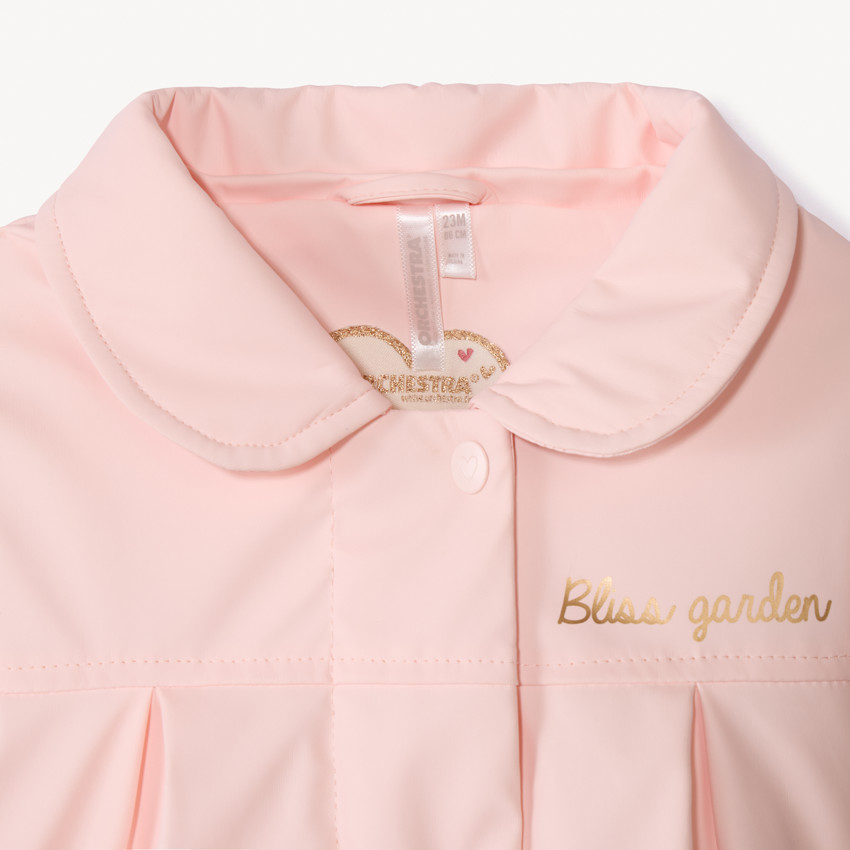 Parka de goma lisa rosa con capucha desmontable para bebé niña 