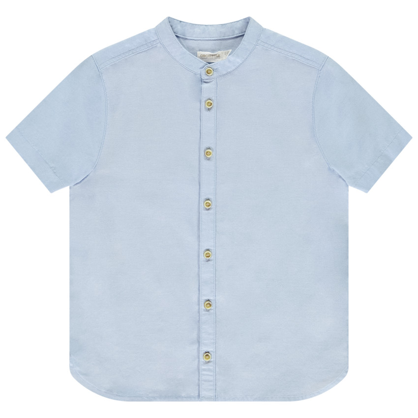 Camisa de manga corta unicolor con cuello mao para niño 