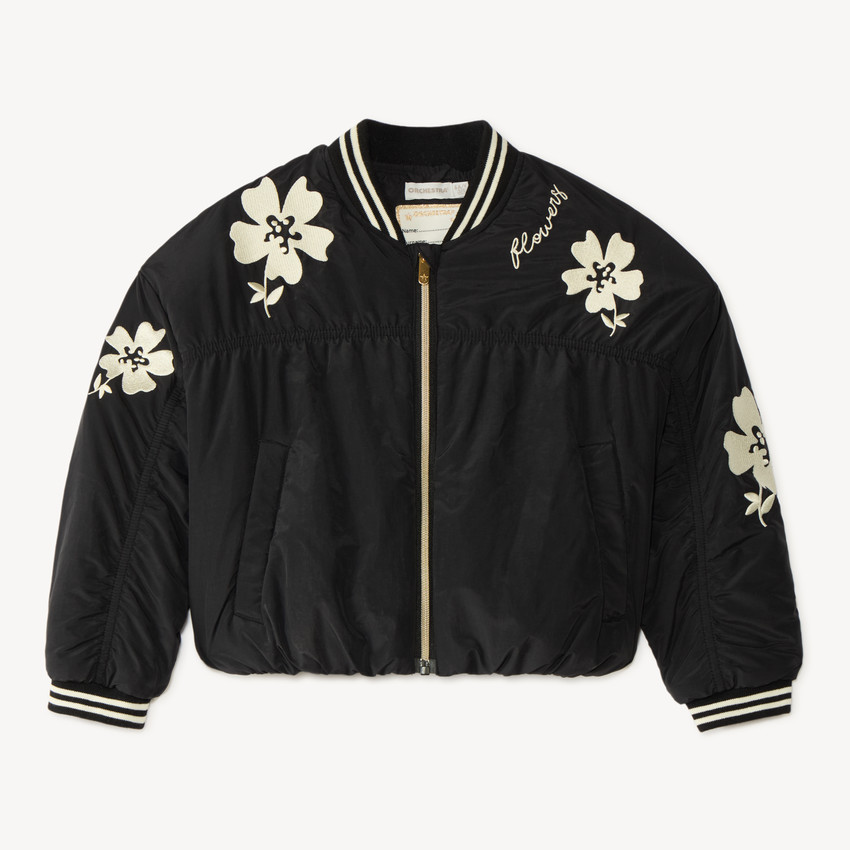 Chaqueta de niña de popelina bordada con flores. 