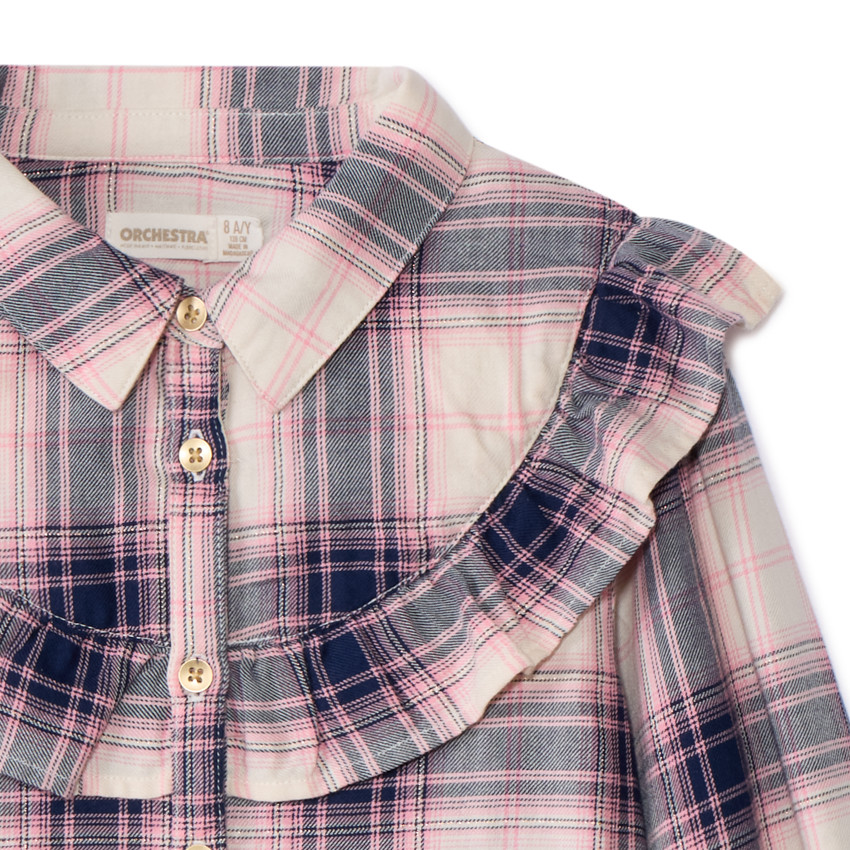 Camisa de manga larga de cuadros con volantes niña 