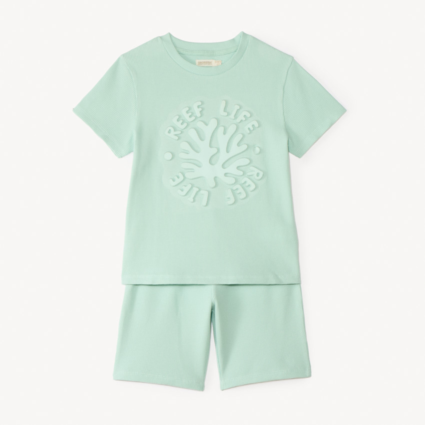 Conjunto corto de tejido de panal de 2 piezas camiseta + bermudas para niño 