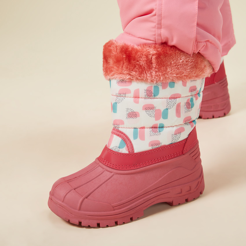 Botas de nieve con cremallera y estampado con pelo sintético para niña 