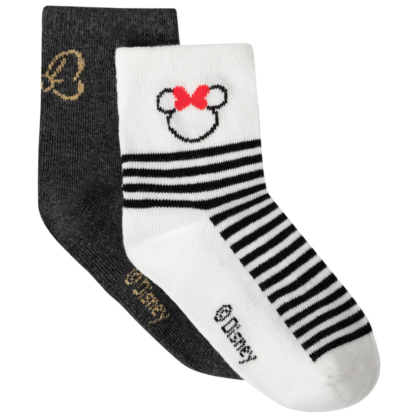 Pack de 2 pares de calcetines de rayas, lisas con  motivo  Minnie Disney  Additional Pack de 2 pares de calcetines de rayas, lisas con  motivo  Minnie Disney