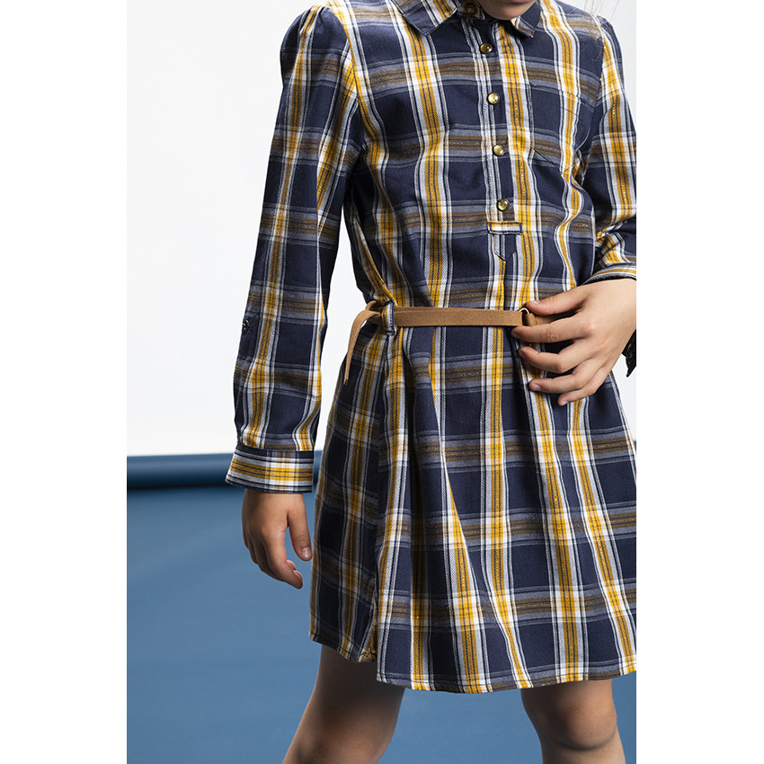 Robe chemise à carreaux + ceinture pour fille Main Robe chemise à carreaux + ceinture pour fille