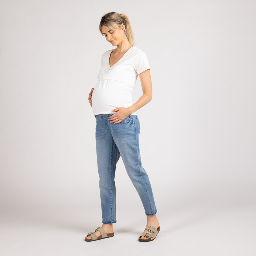 Camiseta cruzada de manga corta para embarazo y lactancia 