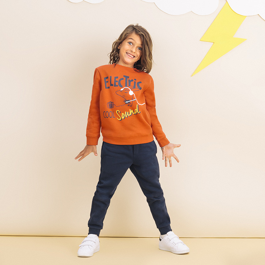 Jogging en molleton bicolore à imprimé fantaisie  