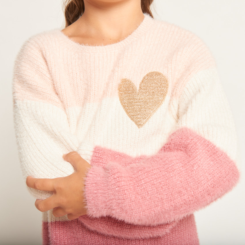 Vestido de punto con efecto colorblock peluche para niña 