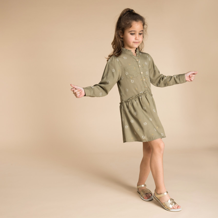 Vestido de manga larga estampado con cuello mao para niña 