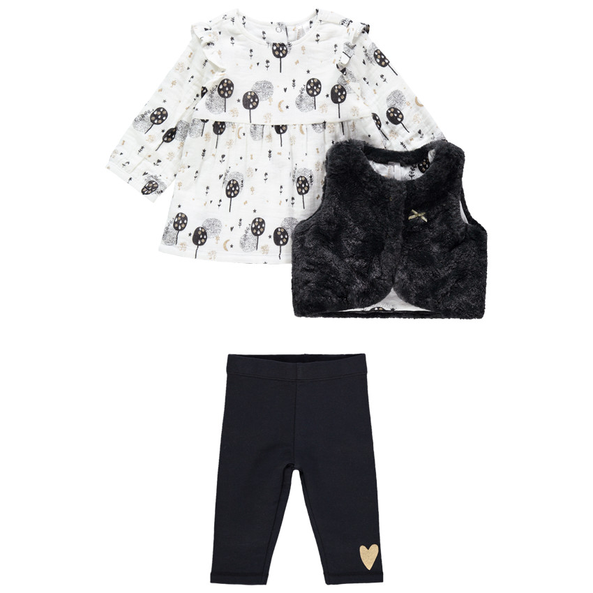 Ensemble 3 pièces avec tunique imprimée, gilet et legging print coeur  Additional Ensemble 3 pièces avec tunique imprimée, gilet et legging print coeur