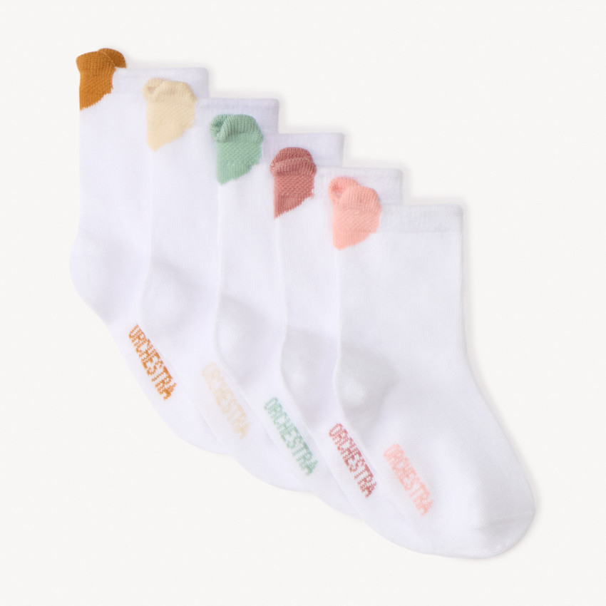 Pack de 5 pares de calcetines lisos con lengüeta para niña bebé. 
