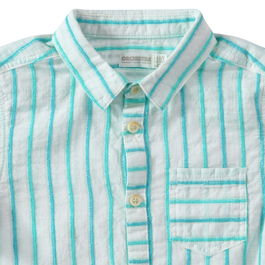 Camisa de manga corta de rayas de jacquard que contrastan y bolsillo   Additional Camisa de manga corta de rayas de jacquard que contrastan y bolsillo