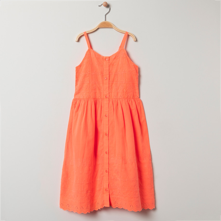 Robe à fines bretelles ajustables et motifs brodés all-over pour fille 