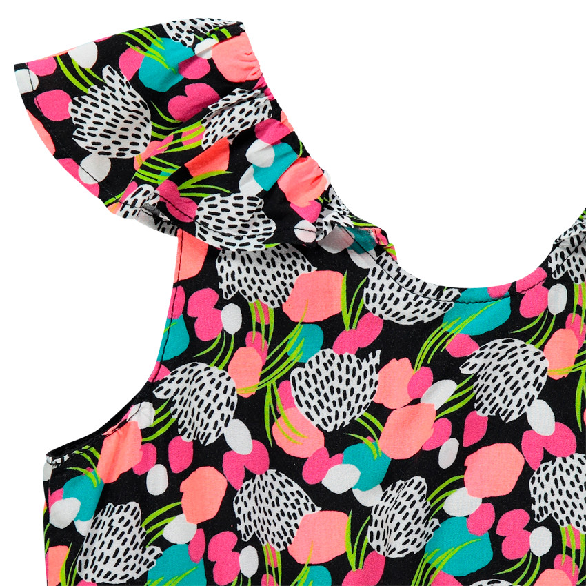 Combishort à fleurs all-over et bretelles volantées 