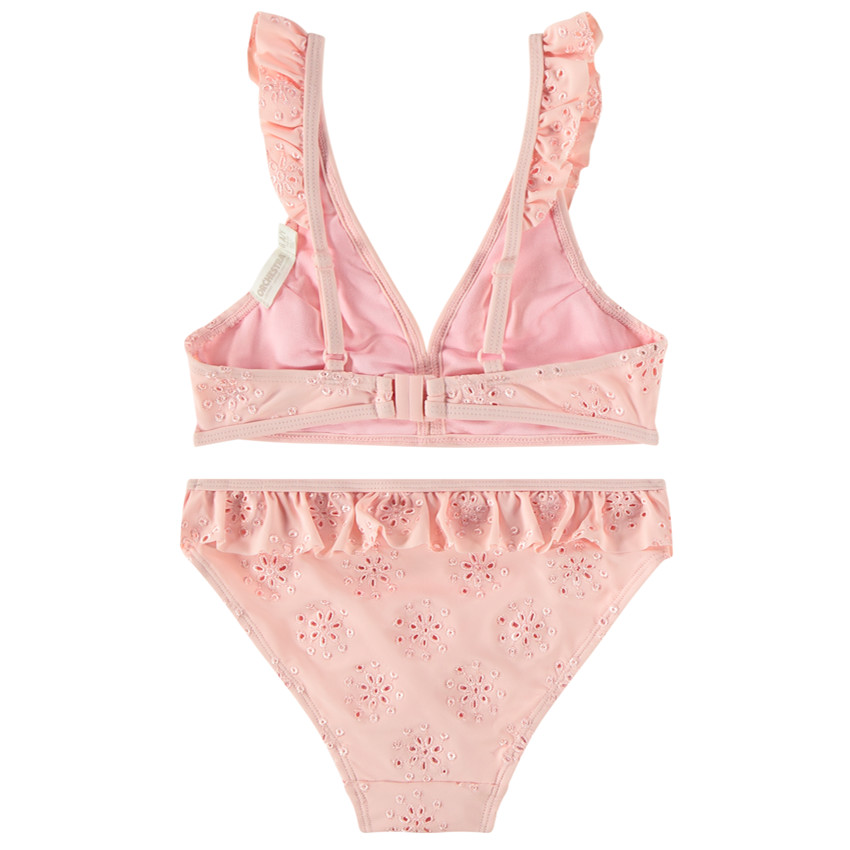 Bañador de 2 piezas con detalles de volantes y bordado inglés para niña 