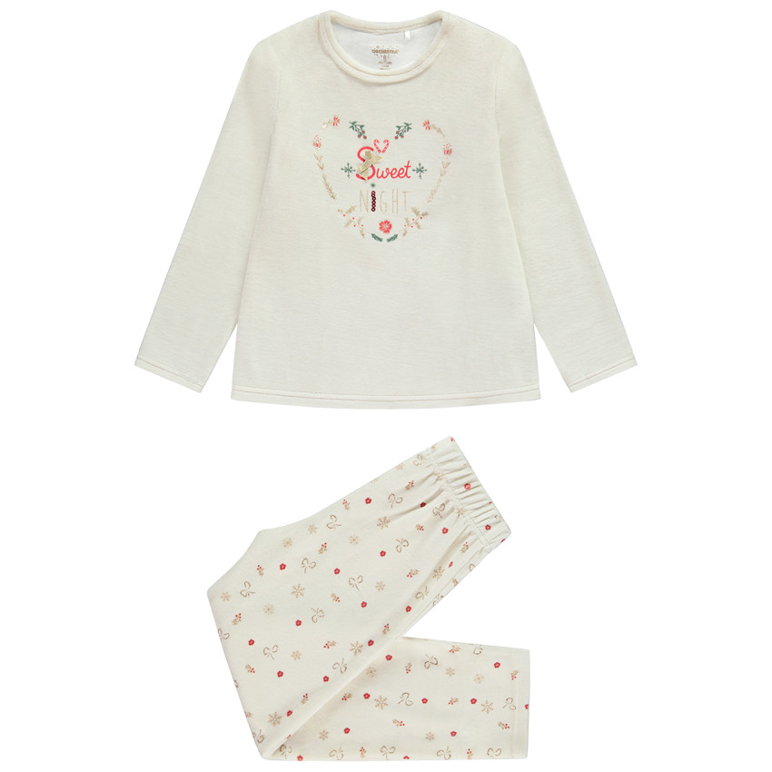 Conjunto de pijama de Navidad de 2 piezas en terciopelo con motivo de corazón para niña 