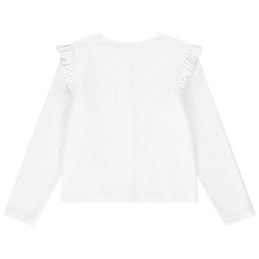 Gilet de manga larga uni en punto acanalado y volantes para niña 