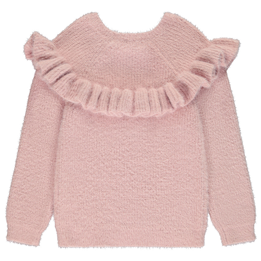 Suéter de punto acanalado liso con volante para niña 