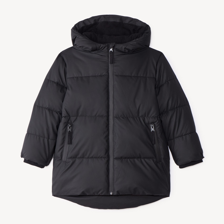 Chaqueta larga con capucha para niño, forrada de micropolar. 