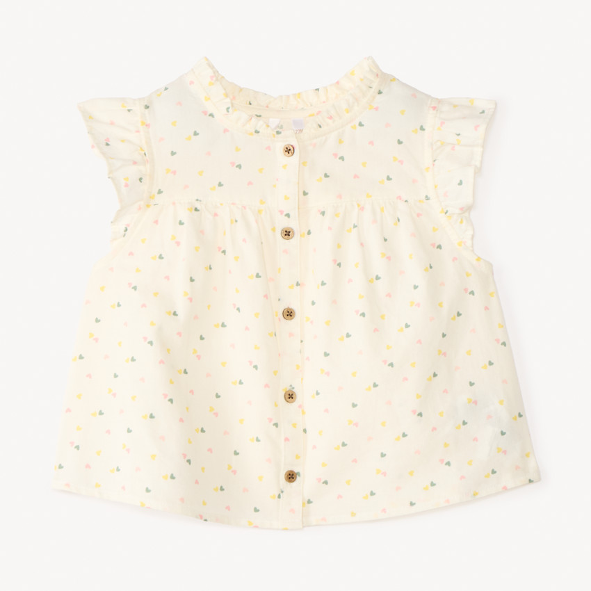 Blusa de bebé niña con mangas con volantes y estampado de corazones 