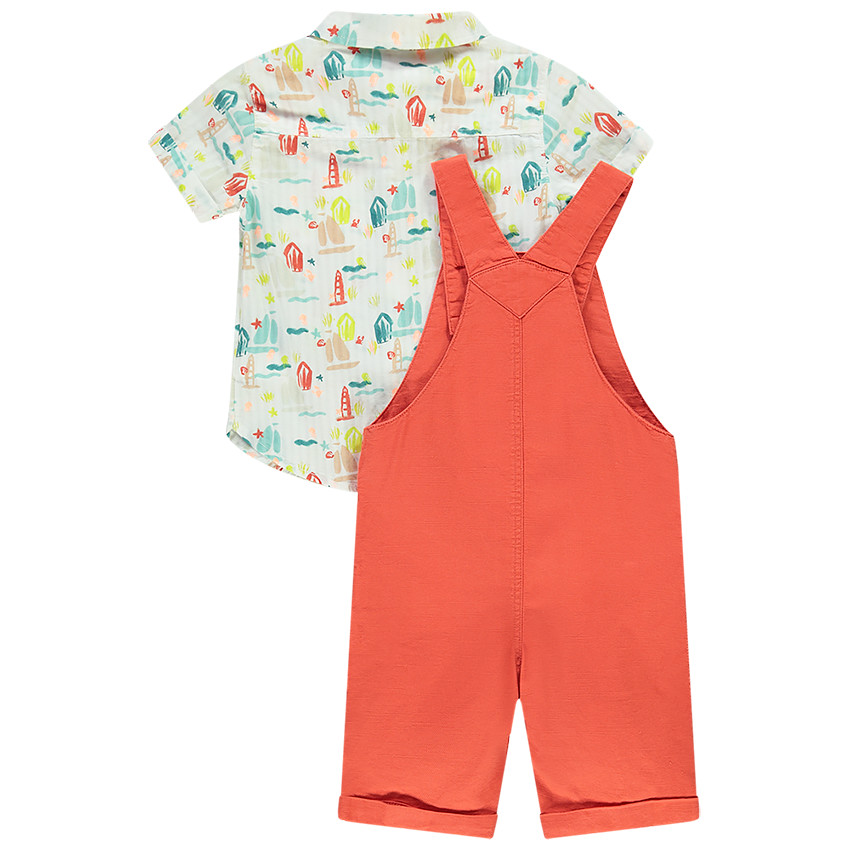Ensemble salopette unie + chemise pour bébé garçon 