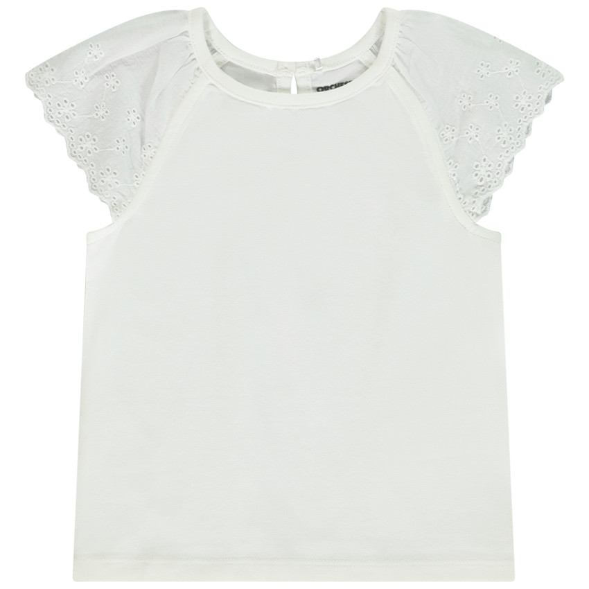 Camiseta manga corta en bordado inglés para bebé niña 