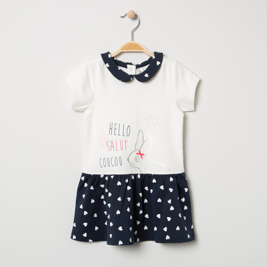 Vestido de manga corta con efecto 2 en 1 con cuello babero y corazones 