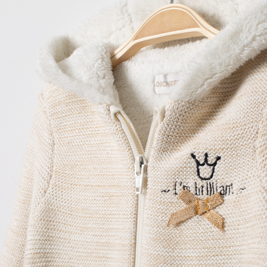 Chaqueta de punto con capucha forrada sherpa 