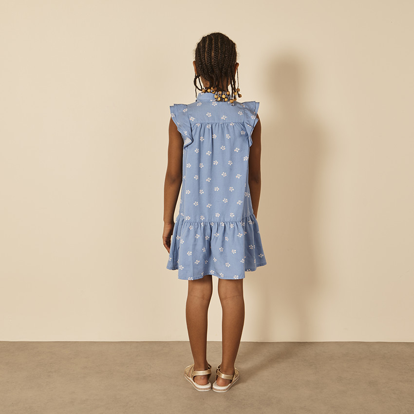 Vestido de manga corta con volantes y estampado de flores para niña 