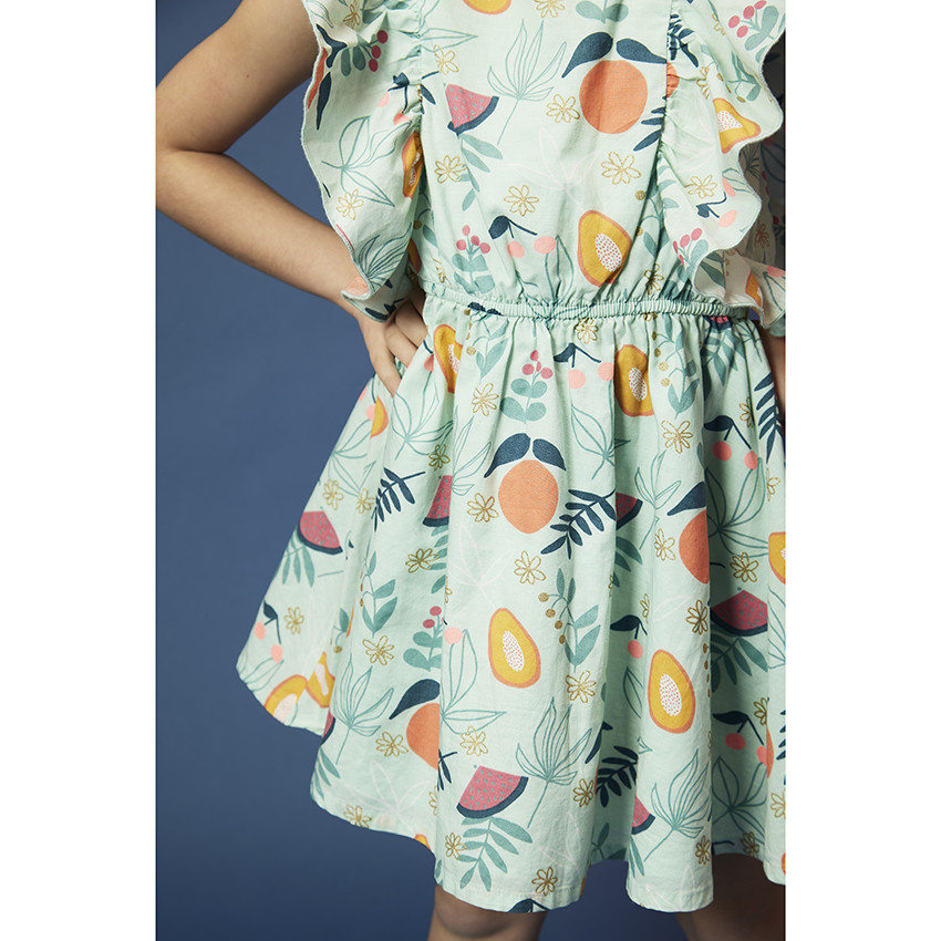 Robe manches courtes volantées imprimé exotique pour fille 