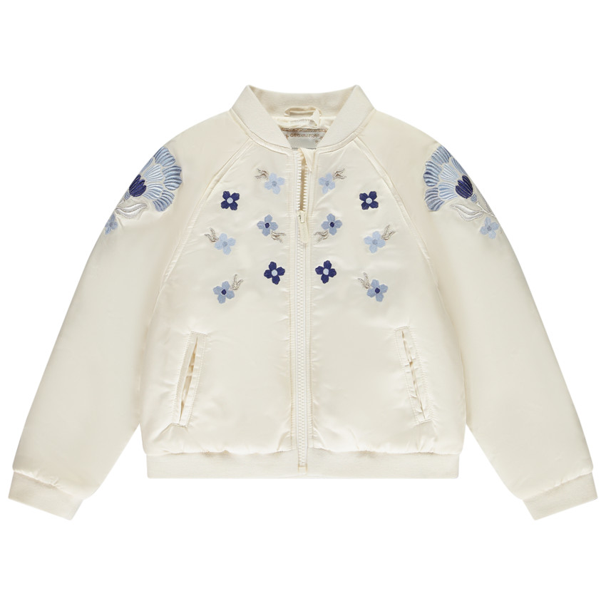 Chaqueta bomber de satén con detalles bordados niña 