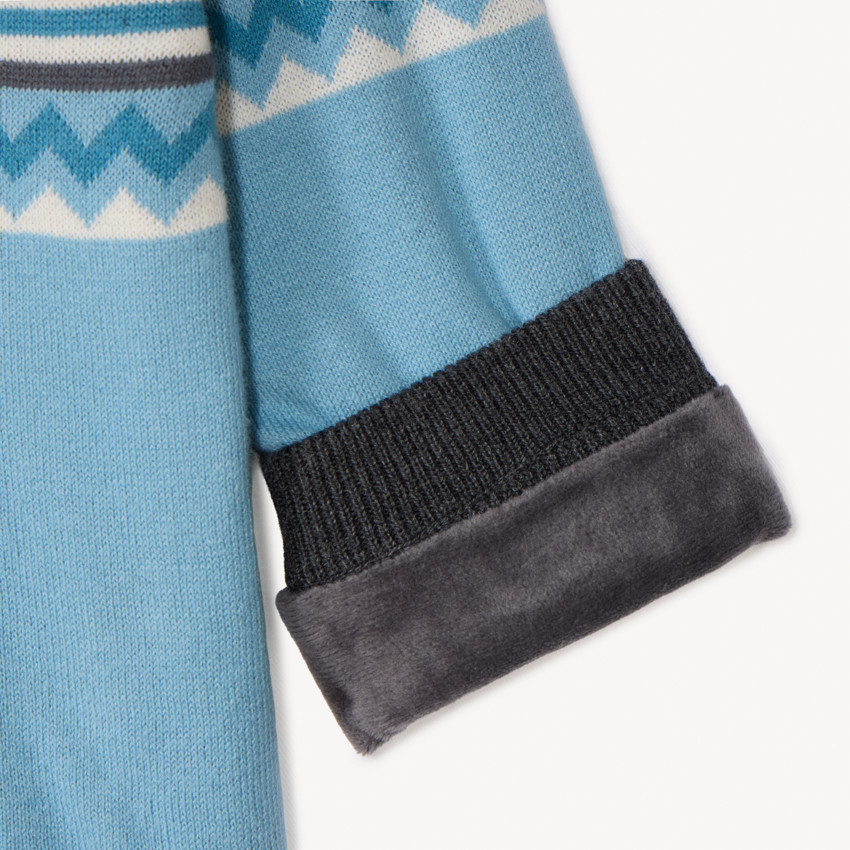 Suéter de punto jacquard con forro de terciopelo para bebé niño 