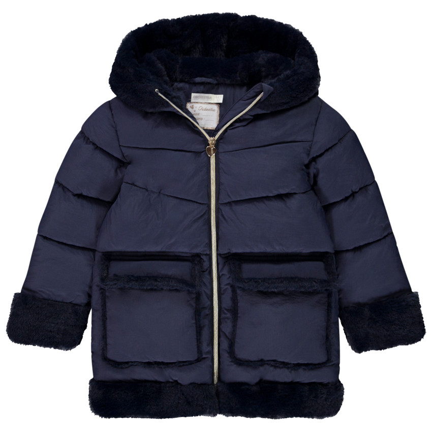 Chaqueta de niña bicolor con capucha y pelo sintético 