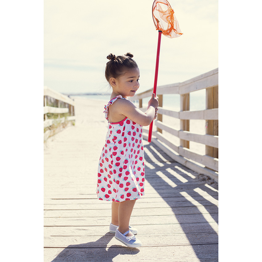 Vestido impreso con tirantes con volante para bebé niña 