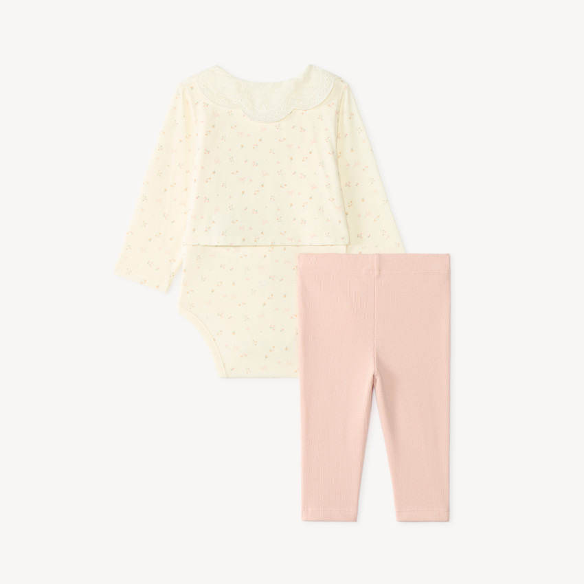 Conjunto de 2 piezas para bebé niña: body con efecto chaleco y legging. 
