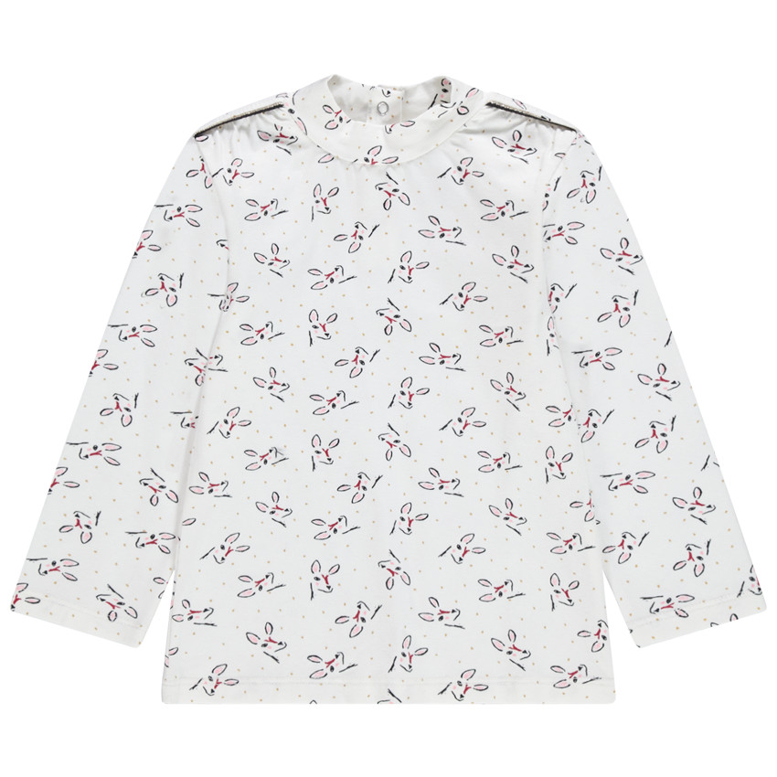 Camiseta interior con cuello alto de algodón ecológico y estampado de cervatillo all over 