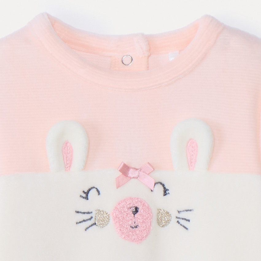 Dors-bien en velours ludique bicolore pour bébé fille  