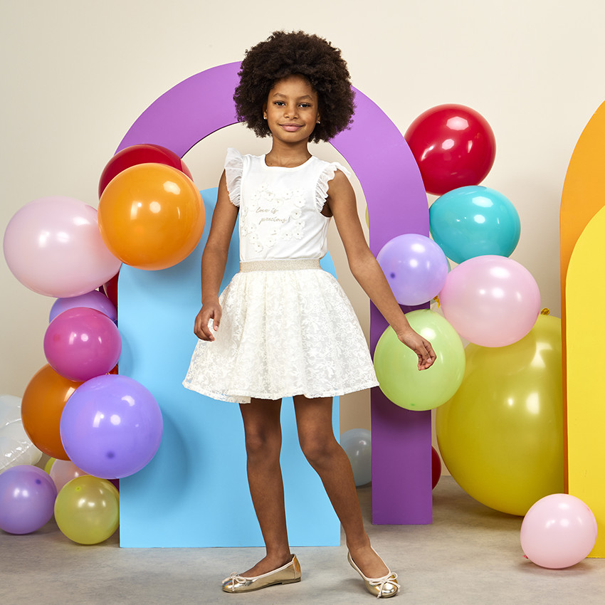 Camiseta manga corta de tul y flores 3D para niña 