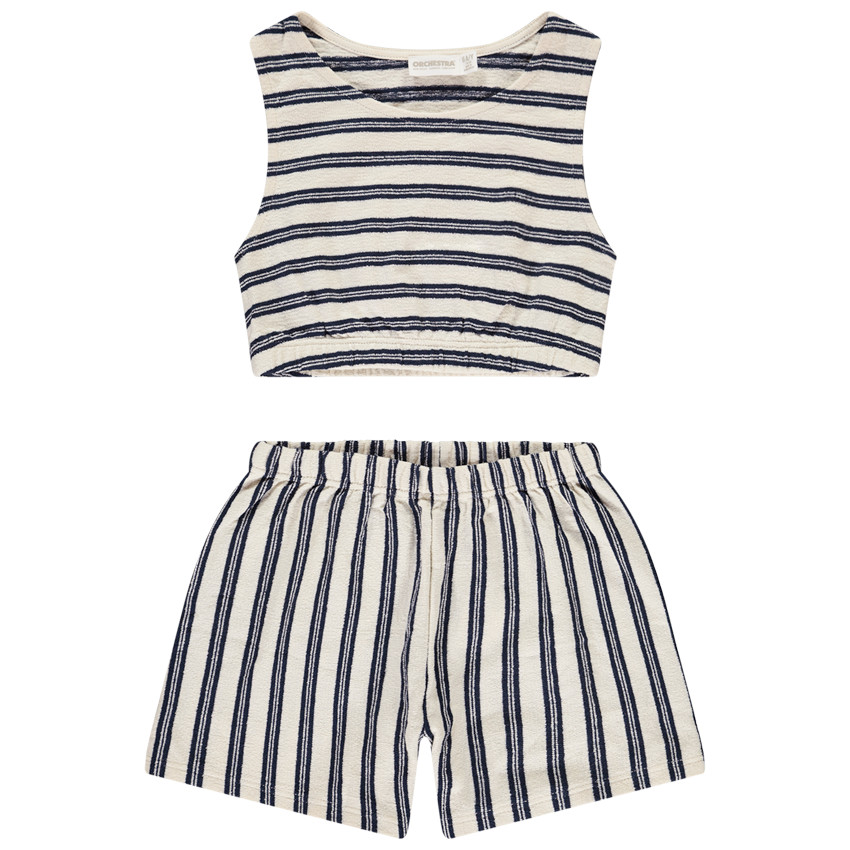 Conjunto corto de 2 piezas total look rayado para niña 