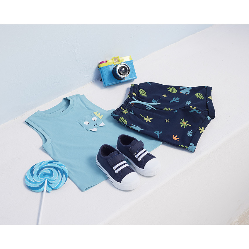 Zapatillas bajas de tela con cordones elásticos y velcro para bebé niño 