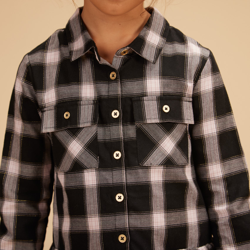 Vestido de camisa a cuadros de gasa para niña 