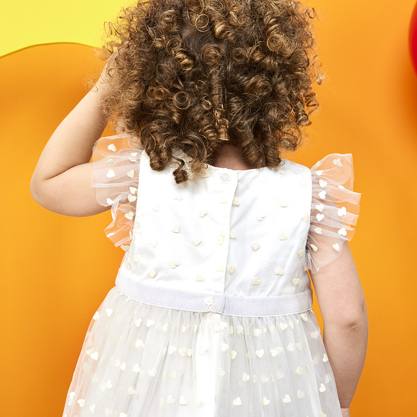 Vestido de ceremonia de tul con corazones brillantes para bebé niña 