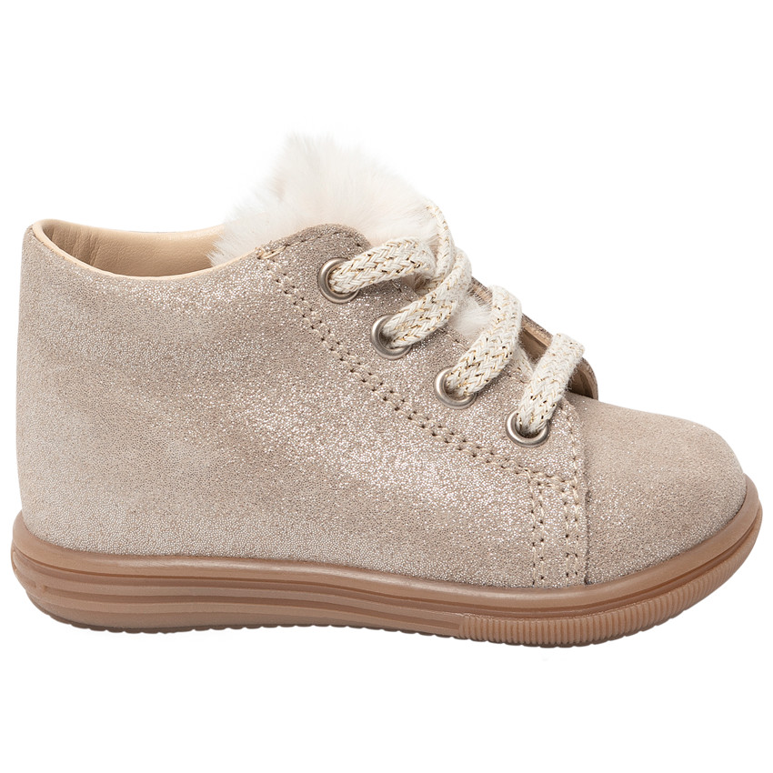 Botines de cuero brillante beige para niña bebé 