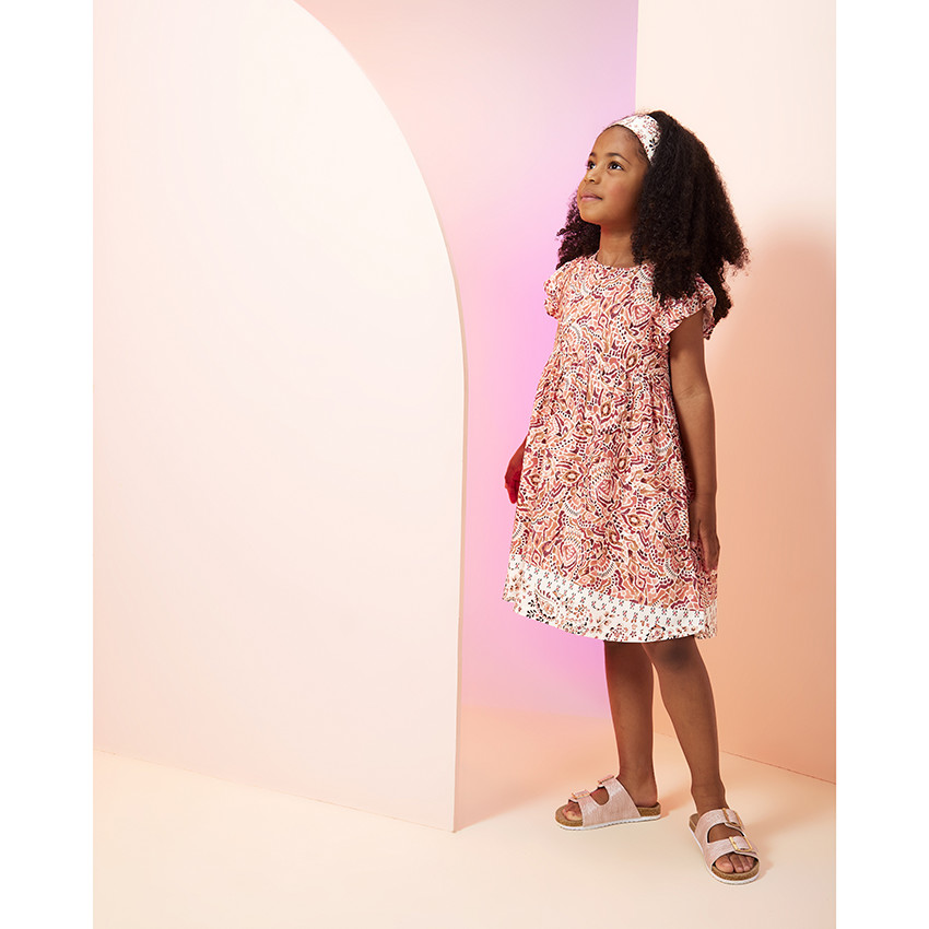 Robe manches courtes imprimé bohème pour fille 