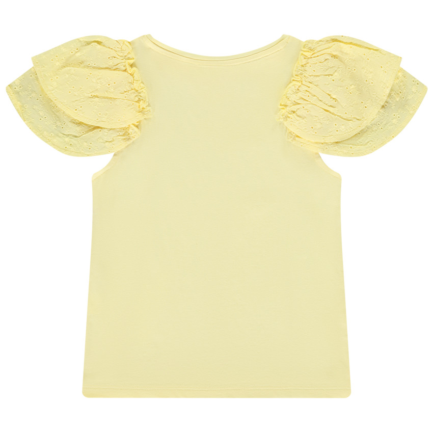 Camiseta de manga corta bordada con volantes para niña 