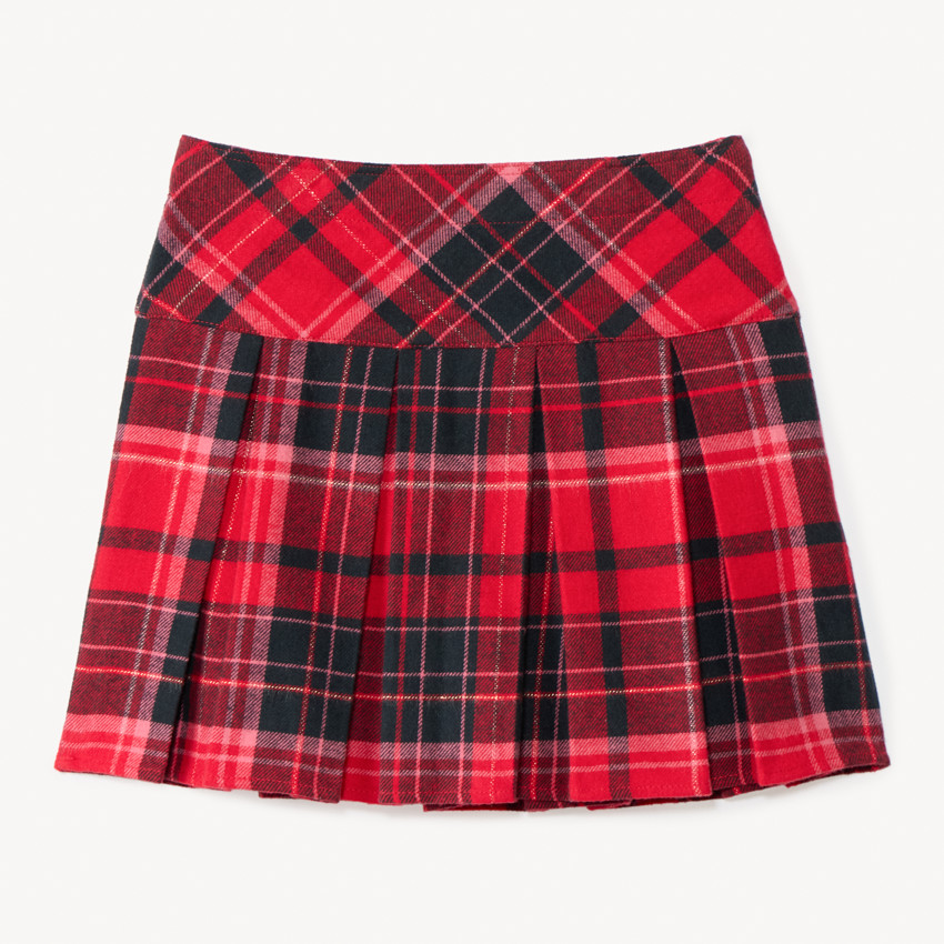Falda corta estampada tartán con hebillas decorativas para niña 